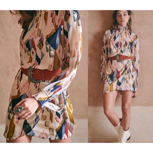 Sézane Sezane | NWT Palerme Dress in Ikat Rainbow | Sz 34 / US Sz 2 - Picture 1 of 13